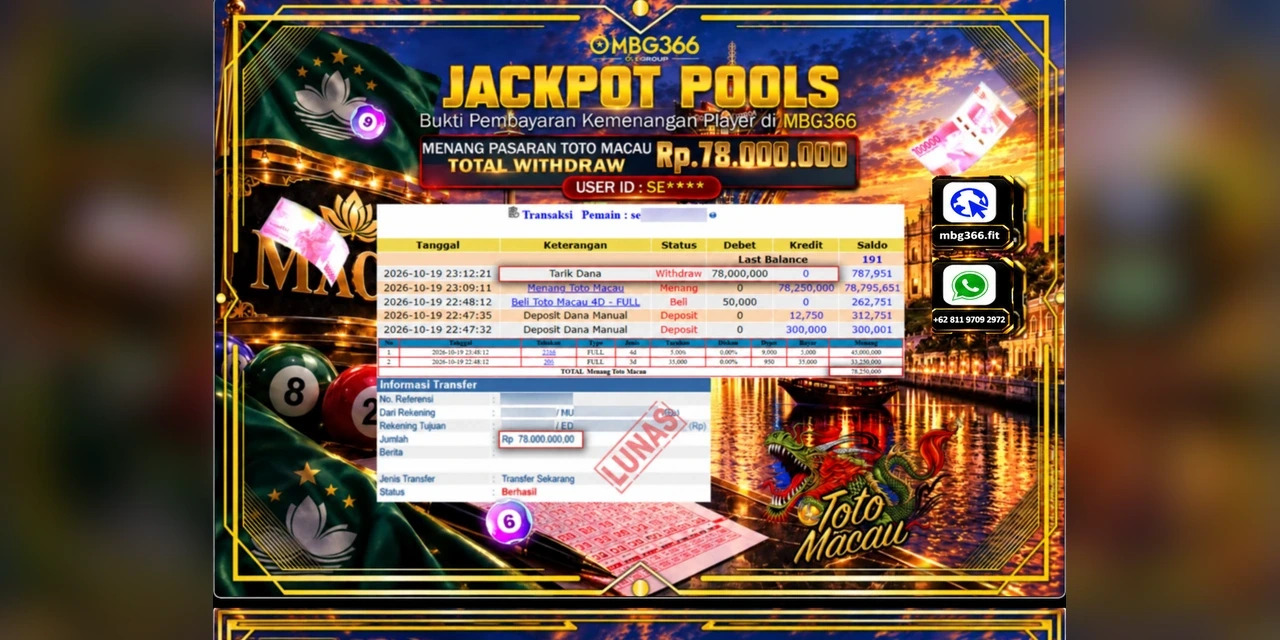 MBG366 JACKPOT TOGEL TOTO MACAU RP.78,000,000,- LUNAS