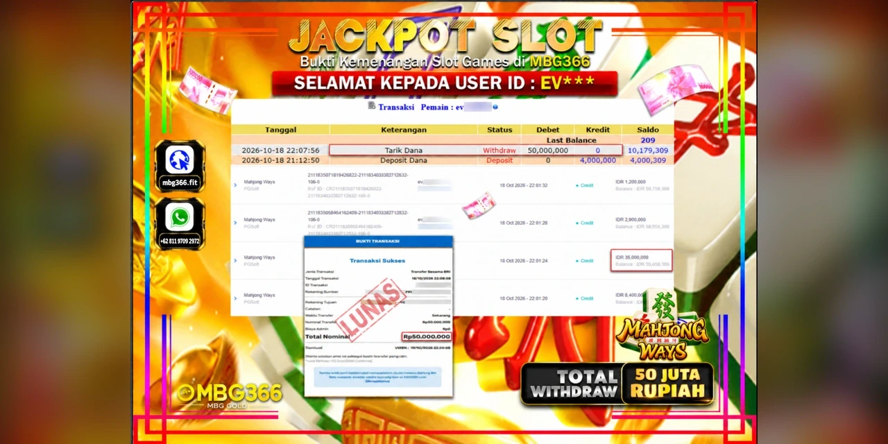 MBG366 JACKPOT SLOT MAHJONG WAYS Rp.50.000.000,- LUNAS