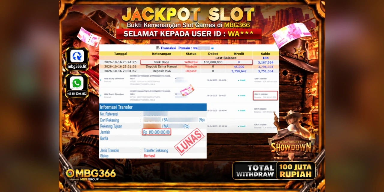 MGB366 JACKPOT SLOT WILD BOUNTY SHOWDOWN Rp.100.000.000,- LUNAS