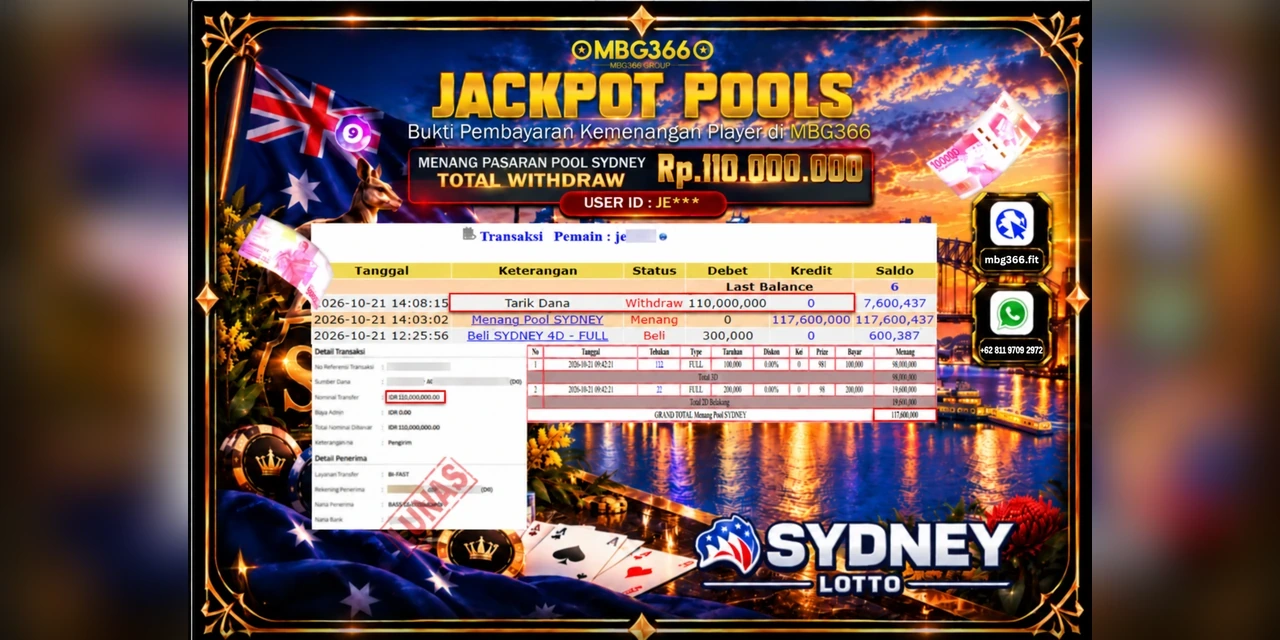 MBG366 JACKPOT TOGEL POOL SYDNEY RP.110,000,000,- LUNAS